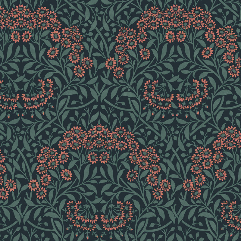William Morris Michaelmas Daisy Midnight Wallpaper, Blue