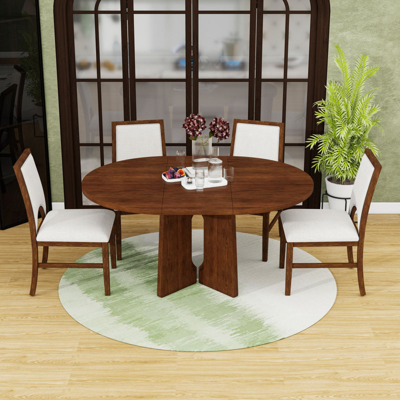 Ensemble de table de salle à manger 5 pièces avec rallonges et chaises rembourrées, Brun