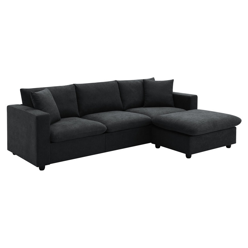 Canapé modulaire en L avec canapé convertible en tissu 4 places, Noir