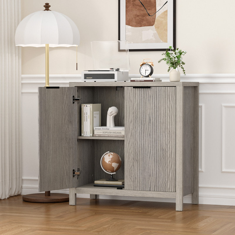 Buffet moderne cannelé avec tablettes réglables et petit buffet avec crédence et console, Gris
