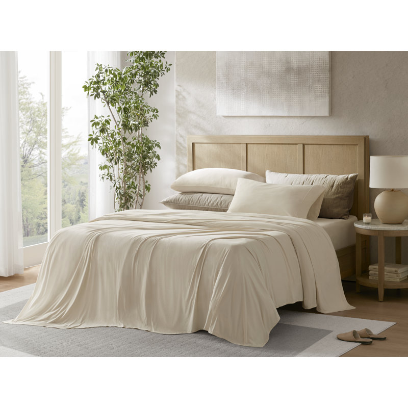 Ensemble de draps en tricot toutes saisons, Ivoire, Ensemble de draps pour très grand lit