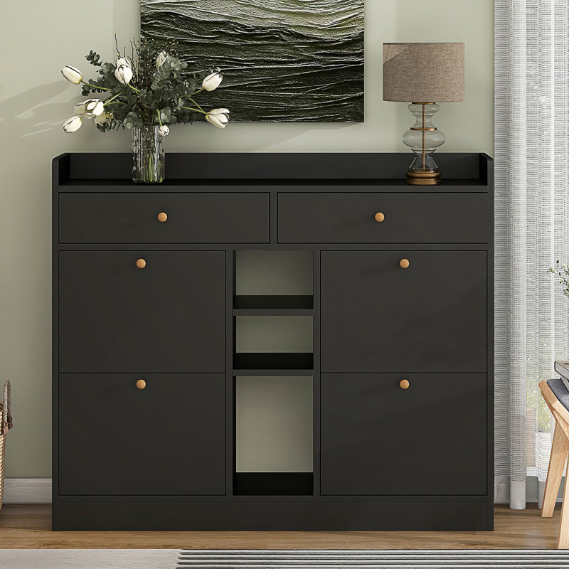 16 Pair Shoe Storage Cabinet, Black
