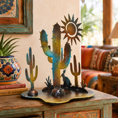 STEEL DESERT HARE AND SUN TABLE SCULPTURE