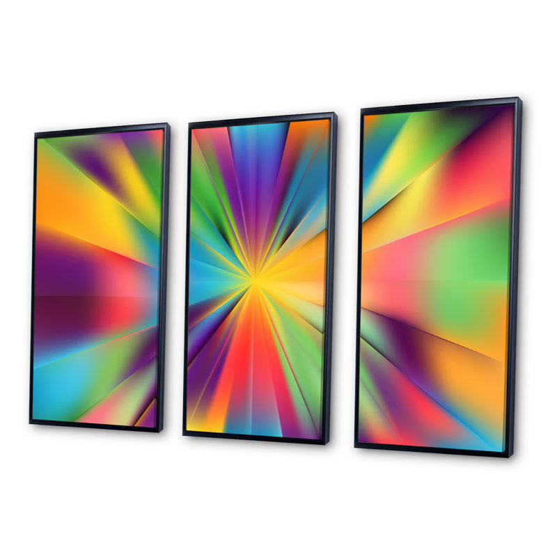 «Bright and Colorful Radial Rays», impression sur toile flottante 3 pièces, Cadre noir, H 28 po x l 36 po x P 1 po