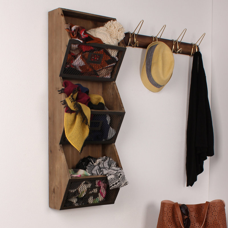 Burdock Rustic Brown Wood and Metal Wall Organizer