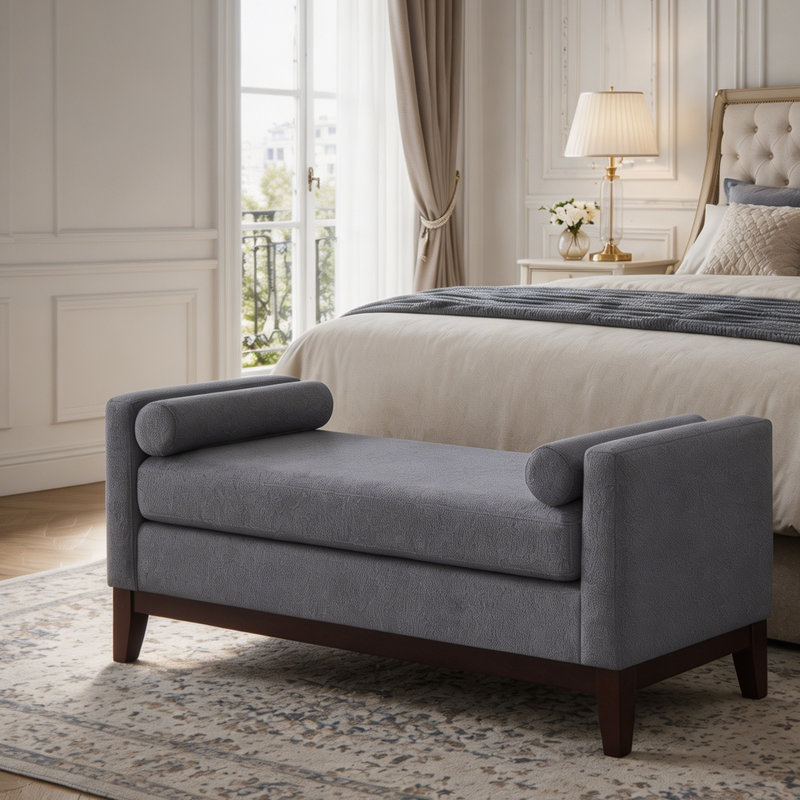 Grand repose-pieds rembourré en tissu avec coussins, Gris foncé