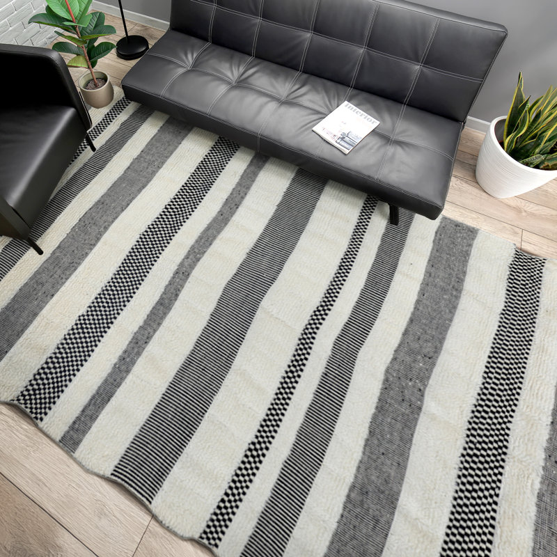 Hand Woven Wool Striped Area Rug, Rectangle 8' x 10'
