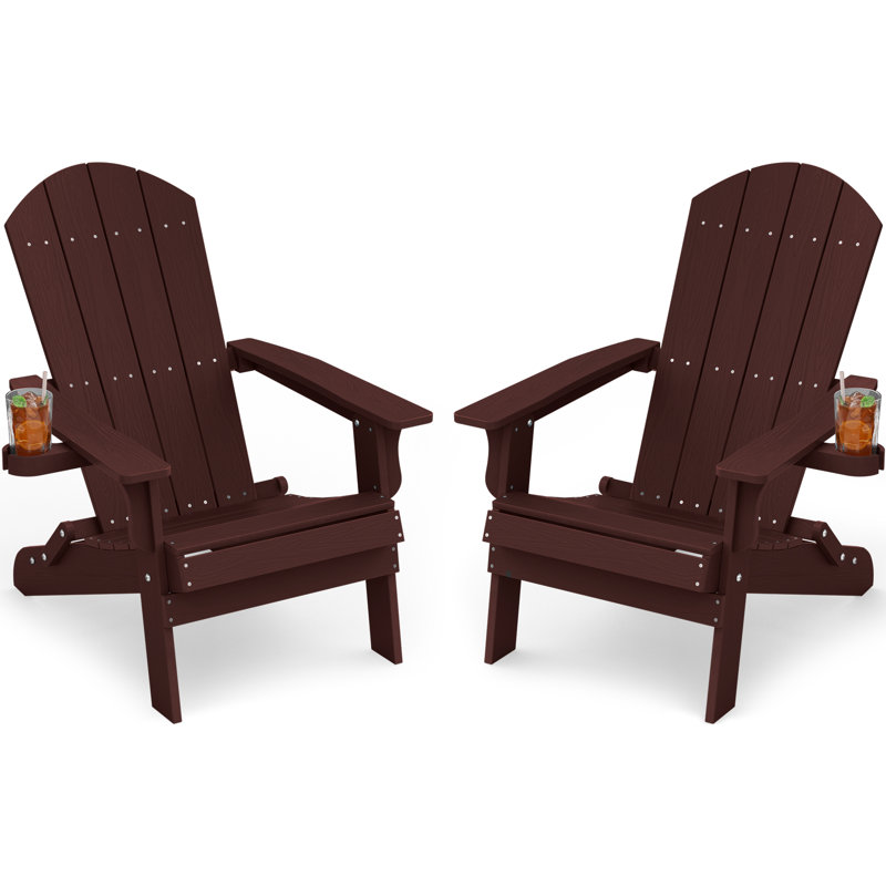 Plastic Adirondack Chairs Outdoor HIPS Patio Chairs With Wood Texture Lawn Fire Pit Deck Porch Garden Chairs For Adults（Set Of 2）