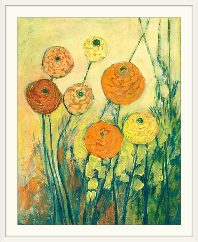 « soleil en fleur »-reproduction d’impression, H 16 po x l 12 po x P 1 po, Cadre blanc