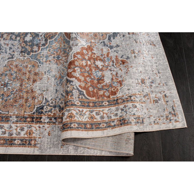 Tapis oriental en polypropylène / jute tissé à la machine Georgann en brun / gris, Rectangle 7 pi 10 po x 10 pi 6 po