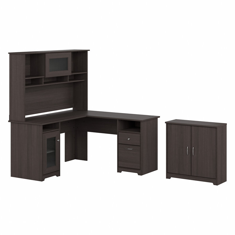 Shelonda 3 Piece Computer Desk Office Set, Heather Gray