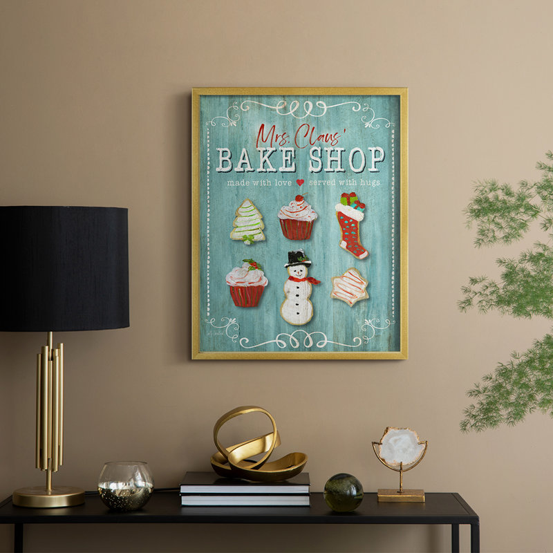 Mme. Claus Bake Shop, reproduction encadrée - bois massif, H 30 po x l 24 po, Doré
