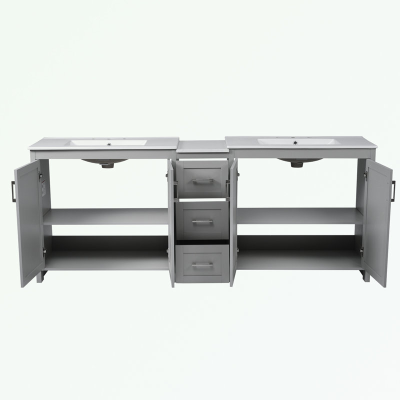 Meuble-lavabo de salle de bain avec lavabo, tablettes réglables et 3 tiroirs, Gris