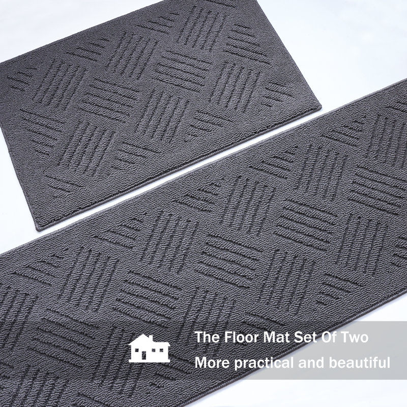 Tapis de cuisine 2 pièces antidérapant et antidérapant, Gris, Tapis de couloir 20 po x 31 po + Tapis de couloir 