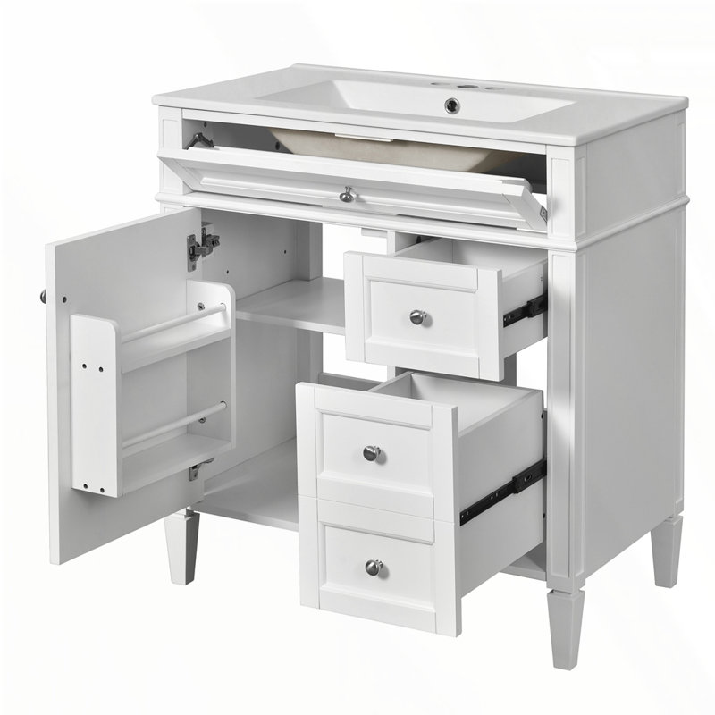 Meuble-lavabo de 30 po avec lavabo supérieur, Argent argent, Blanc