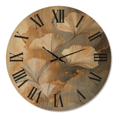 Horloge murale silencieuse blanche et élégante, motif feuilles de ginkgo dorées, imprimée sur bois