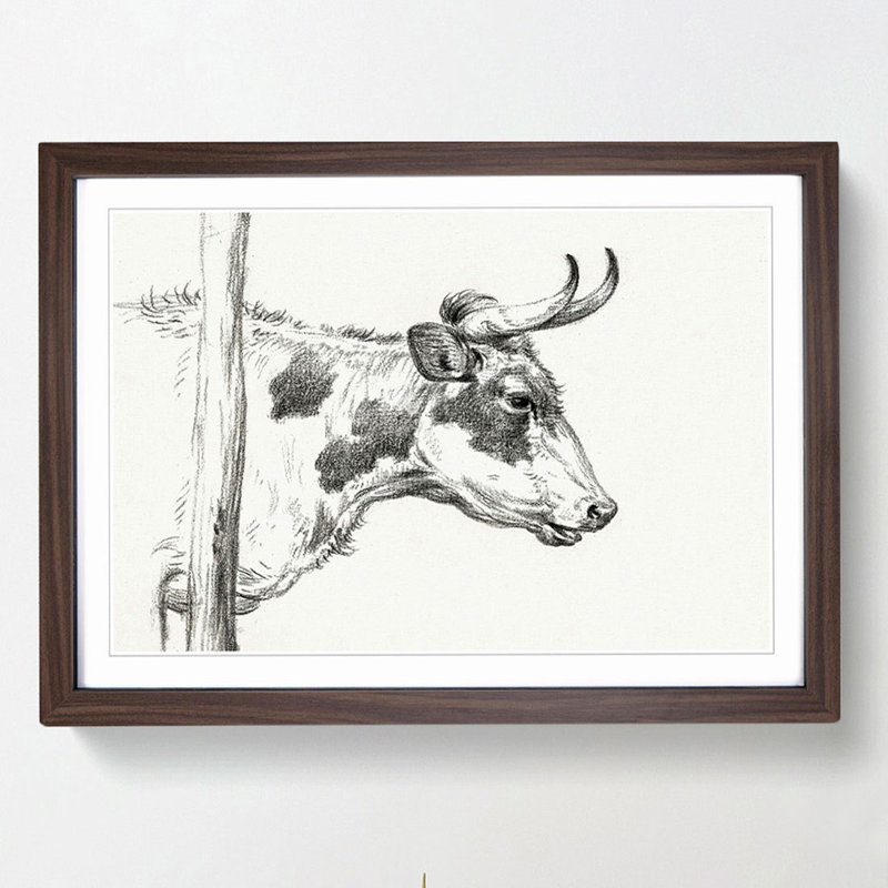 Horns of the Cow by Jean Bernard - Picture Frame Drawing Print, 48cm H x 65cm W x 2cm D, Walnut Framed