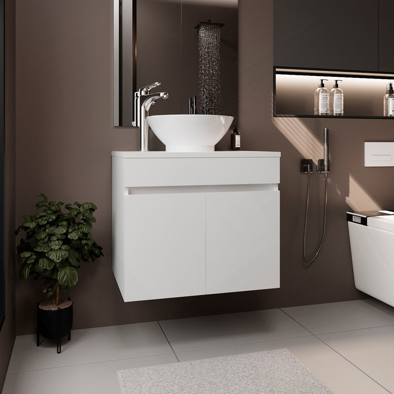 Meuble-lavabo de salle de bain avec lavabo, 2 portes, blanc, Blanc