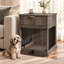 Table d'appoint pour cage pour chien avec station de recharge, porte en verre trempé et tiroir de rangement