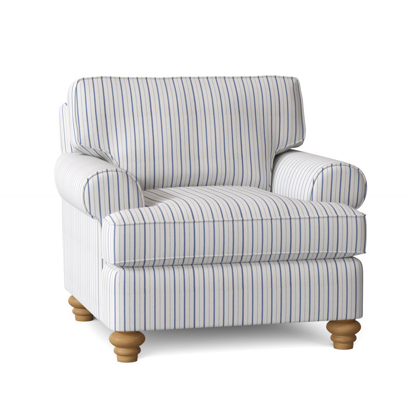 Lowell Upholstered Accent Chair, Havana Finish, Cobalt Blue Stripe; 0204-64