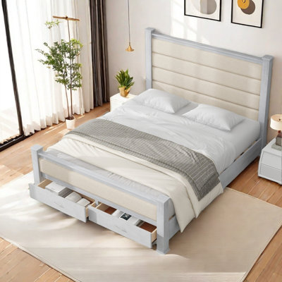 Queen Size Wood Frame Platform Bed With Upholstered Headboard, Footboard And 2 Drawers -  Gracie Oaks, 2125BFCE7B6A4487889A69C5D4CEE533