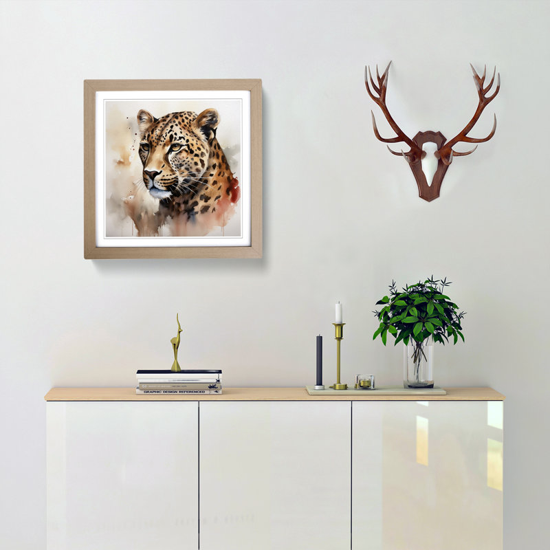 Leopard Watercolour No.2 - Framed Print, Oak