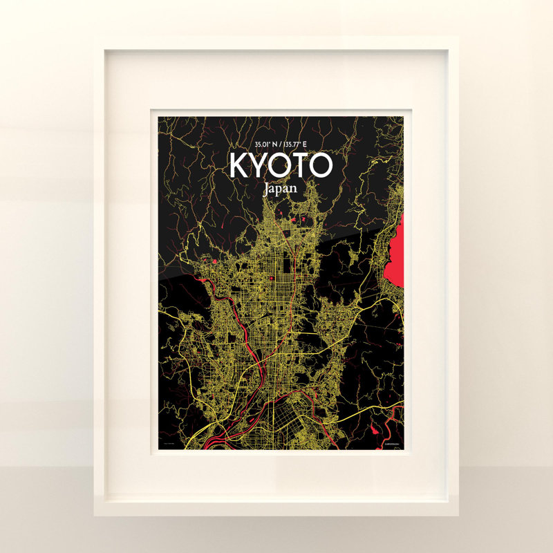 Kyoto City Map in Contrast 1 Piece Wall Art, 20cm H x 16cm W x 0.05cm D