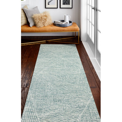 Tapis bleu sarcelle en laine touffeté à la main Aldonna