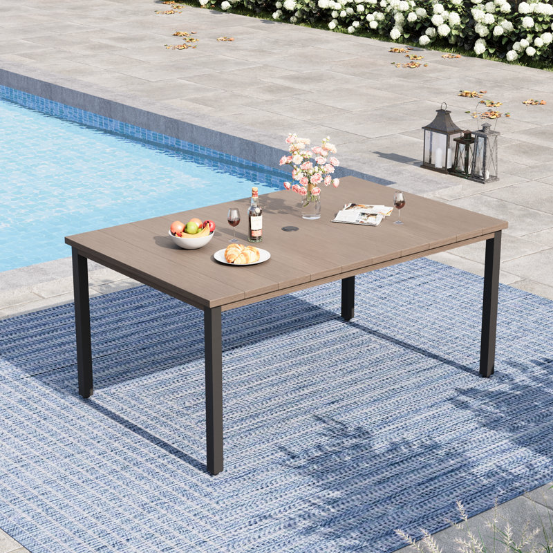 63'' L x 37.8'' W Rectangular Outdoor Patio Dining Table, Brush Wood Gray