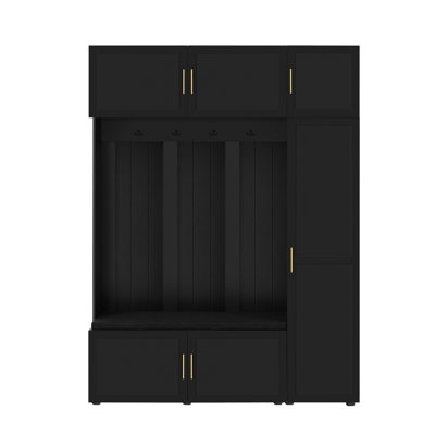 4-in-1 Hall Tree with Padded Bench, Shelves, and 4 Hooks