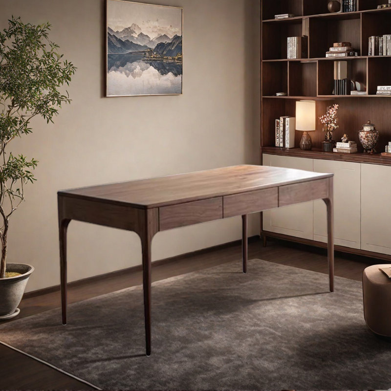 Bureau d'écriture en bois de noyer massif à six tiroirs, H 30,7 po x l 47,24 po x P 27,55 po