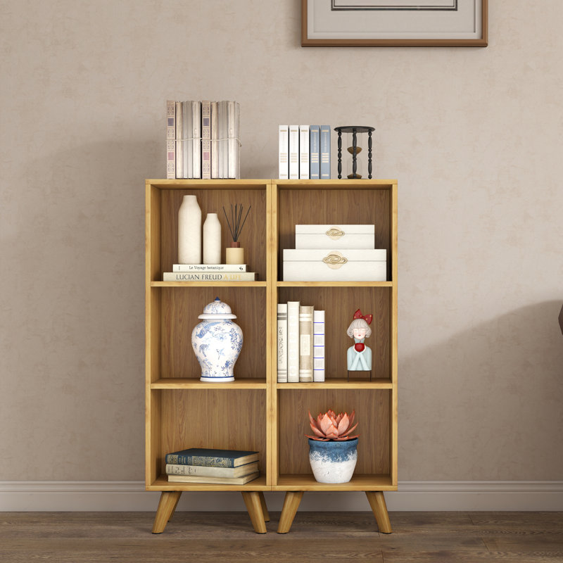Bibliothèque à 3 tablettes avec tablettes réglables et pieds en bois massif, H 41,14 po x l 14,57 po x P 9,45 po, Chêne