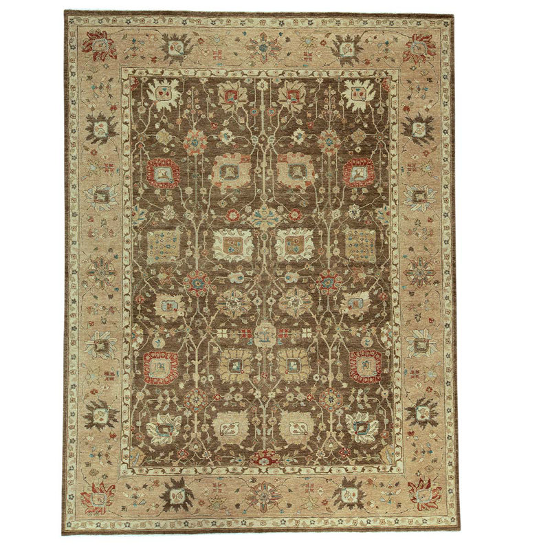 Tapis beige / brun / rouge noué à la main