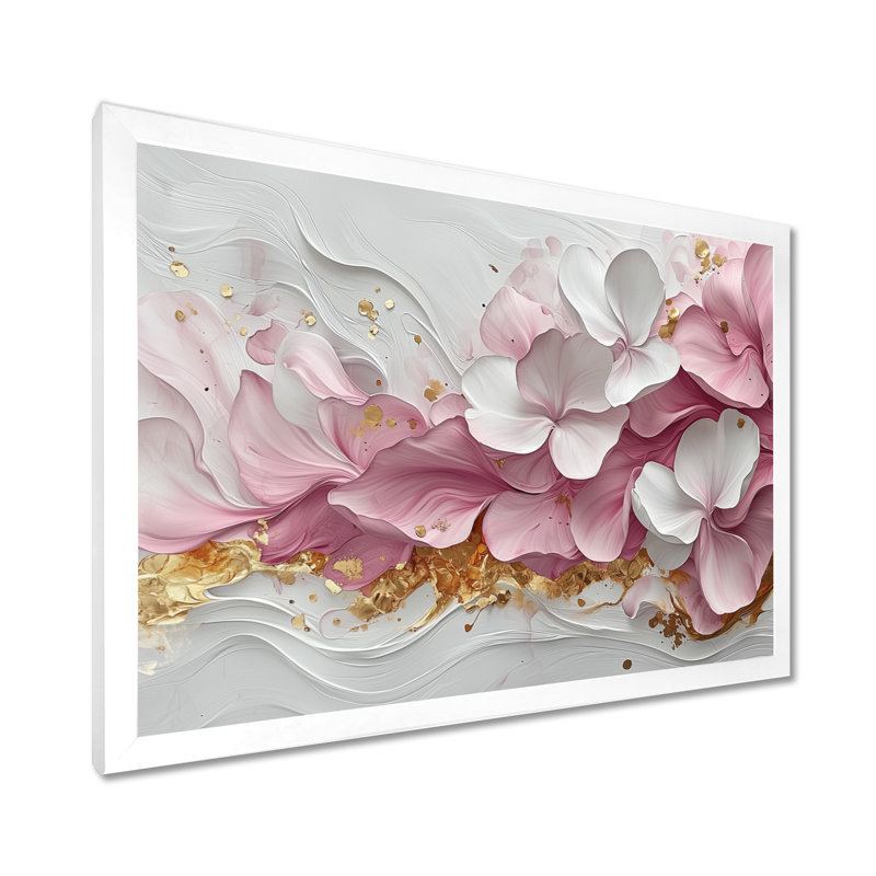 Or rose élégant veines de pétales de fleurs - art abstrait fleurs murales, Reproduction encadrée d'une seule photo sans pass
