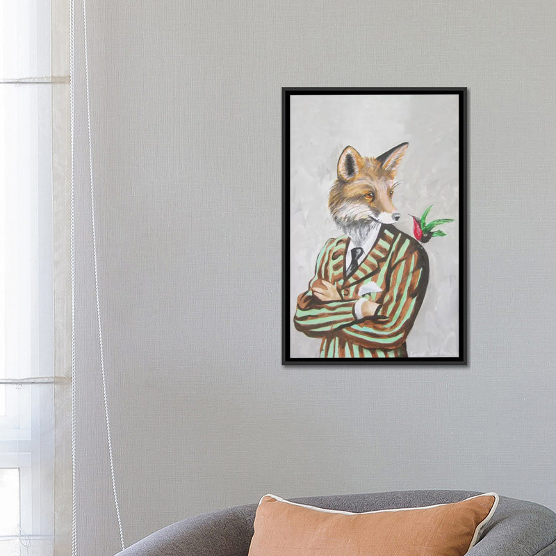 «Dapper Fox», reproduction d'art sur toile, H 26 po x l 18 po x P 1,5 po, Toile avec cadre noir, Pas de tapis