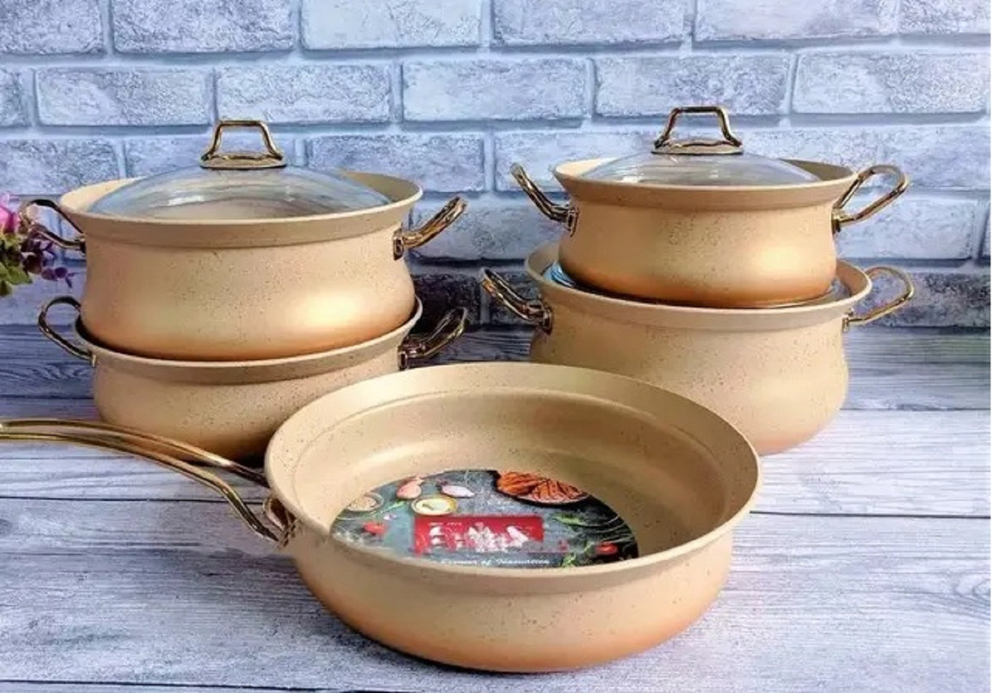 Inos Cookware Oms 9pc Granite Induction Cookware Set Cream | Wayfair.co.uk