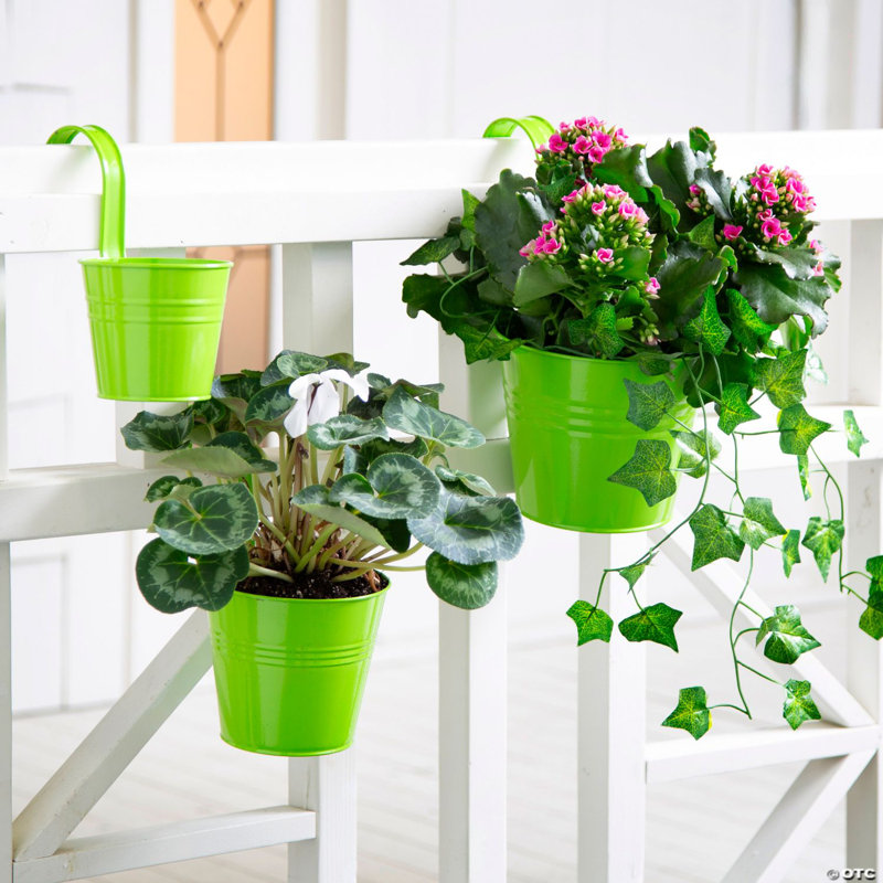 Ensemble de pots de jardin suspendus en métal vert 3 1/2 - 5 1/4 pouces - 3 pièces
