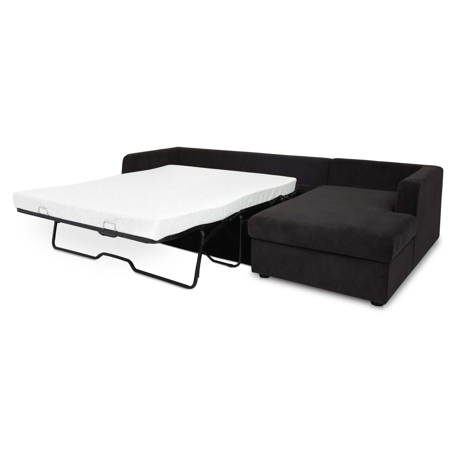 Eddie Sleeper Sectional With Storage Chaise Sand Right, Right Hand Facing, Black Polyester
