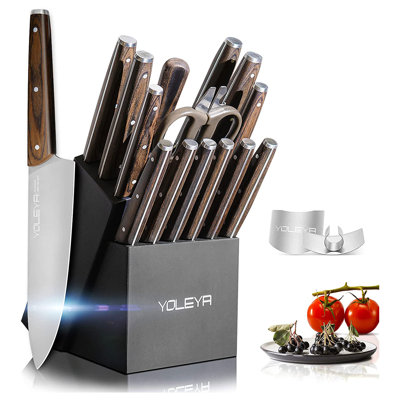 YOLEYA 15 Piece Stainless Steel Assorted Knife Set