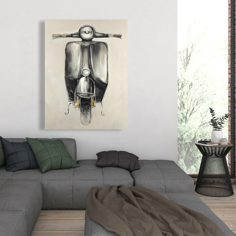 Small Black Moped - Motorcycle Transportation Canvas Art Decor