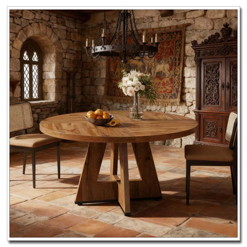 47 Inch Wood Dining Table Round Dining Table, Walnut