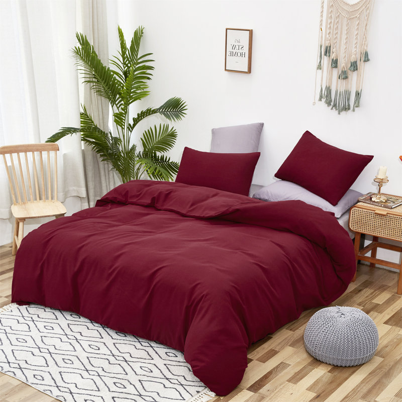 Solid Color Comforter Dark Color 3 PCs Bedding Set Deep Color Bed Comforter Set, Burgundy