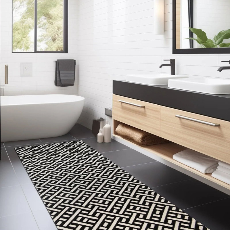 Tapis de couloir une pièce Trellis, Blacks Blanc, L 28 po x L 75 po