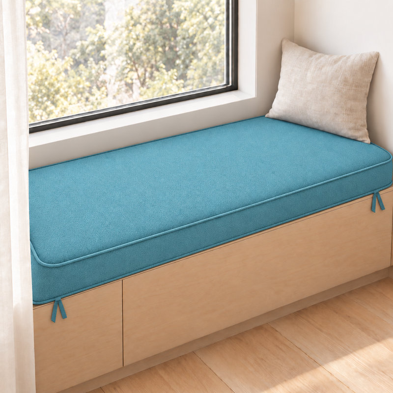 Coussin de banc sur mesure de 7,6 cm de hauteur, pour intérieur et extérieur, avec double passepoil et 2 attaches., Bleu