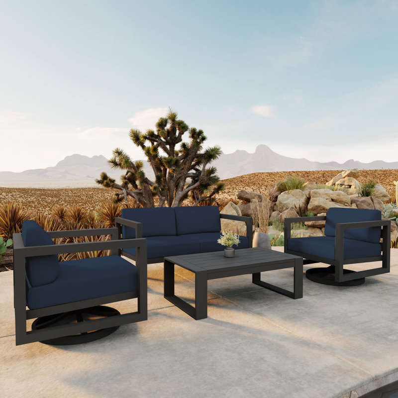 Avion 4 Piece Loveseat Set With Swivel, Spectrum Indigo Sunbrella®, Slate