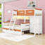 Lit simple superposé au dessus d'un lit double avec garde-robe, tiroirs, tablettes et éclairage DEL