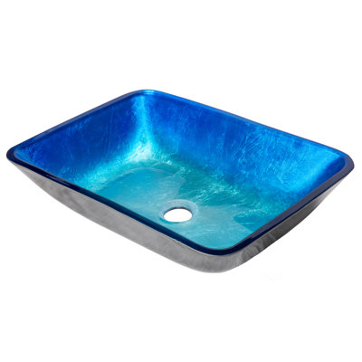 Eden Bath 13.13'' Blue Tempered Glass Rectangular Bathroom Sink