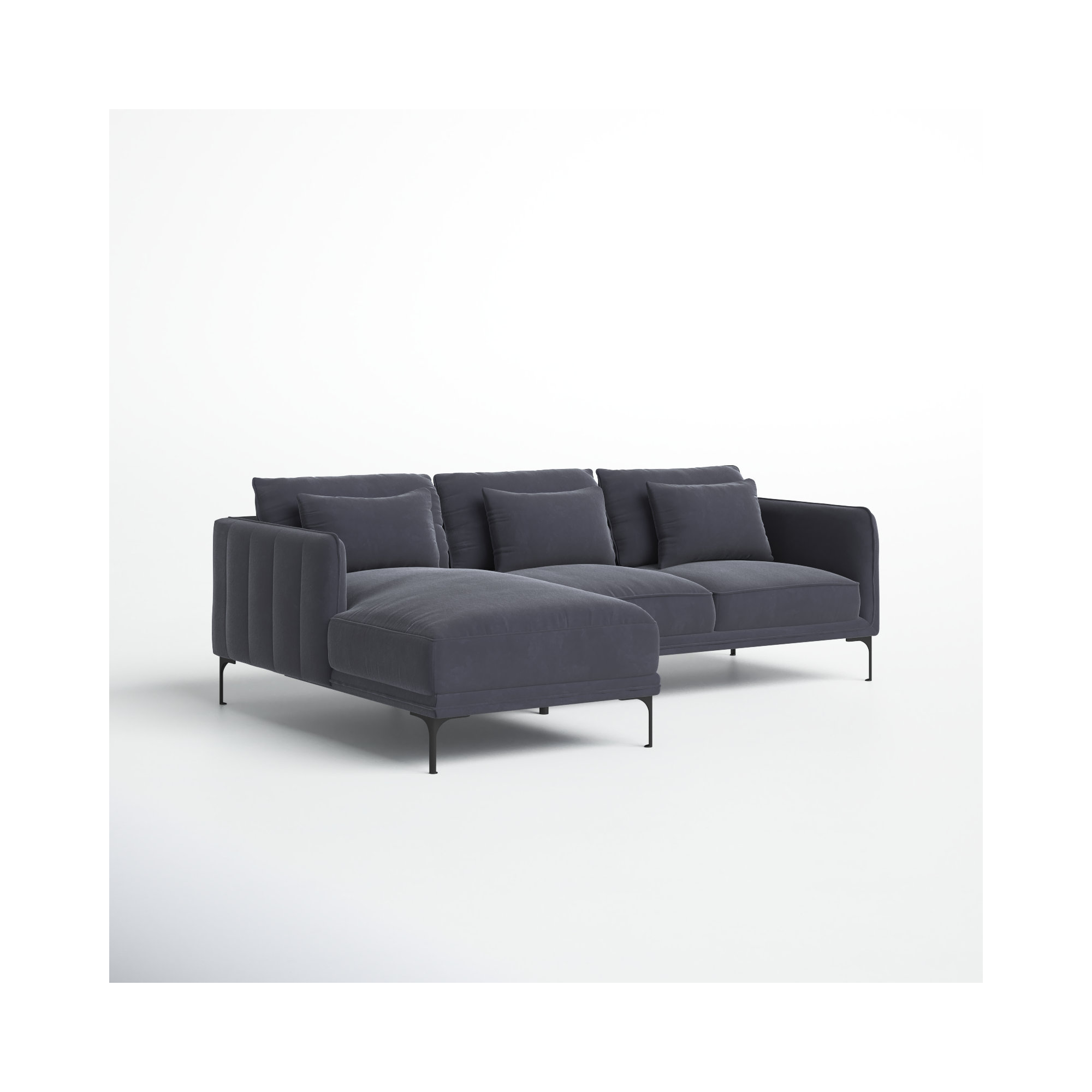 Rae Upholstered Chaise L-Sectional, Grey Cotton Blend, Left Hand Facing