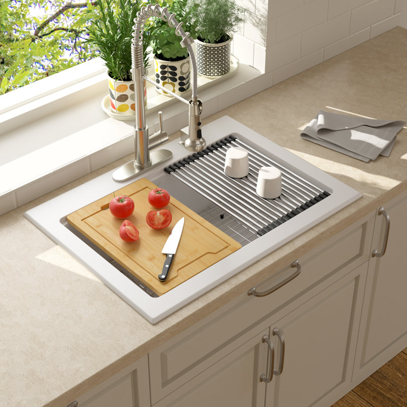 Quartz 30" X 22" Granite Composite Drop In Kitchen Sink Workstation Single Bowl Sink
