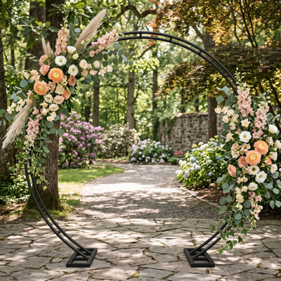 Extra‑Oversized Round Metal Arch Frame, 8.5Ft Width 7.4Ft Height Black Backdrop Stand With Stable Bases, Multipurpose Structure For Wedding Ceremony, Balloon Decor, Party Events And Outdoor Garden Trellis For Climbing Greenery